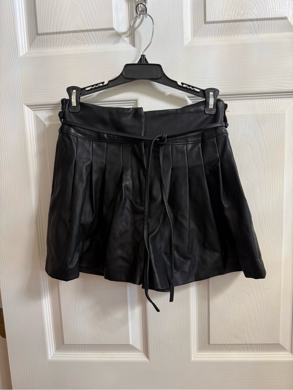 Blank NYC Black Faux Leather High-Waist Pleated Shorts